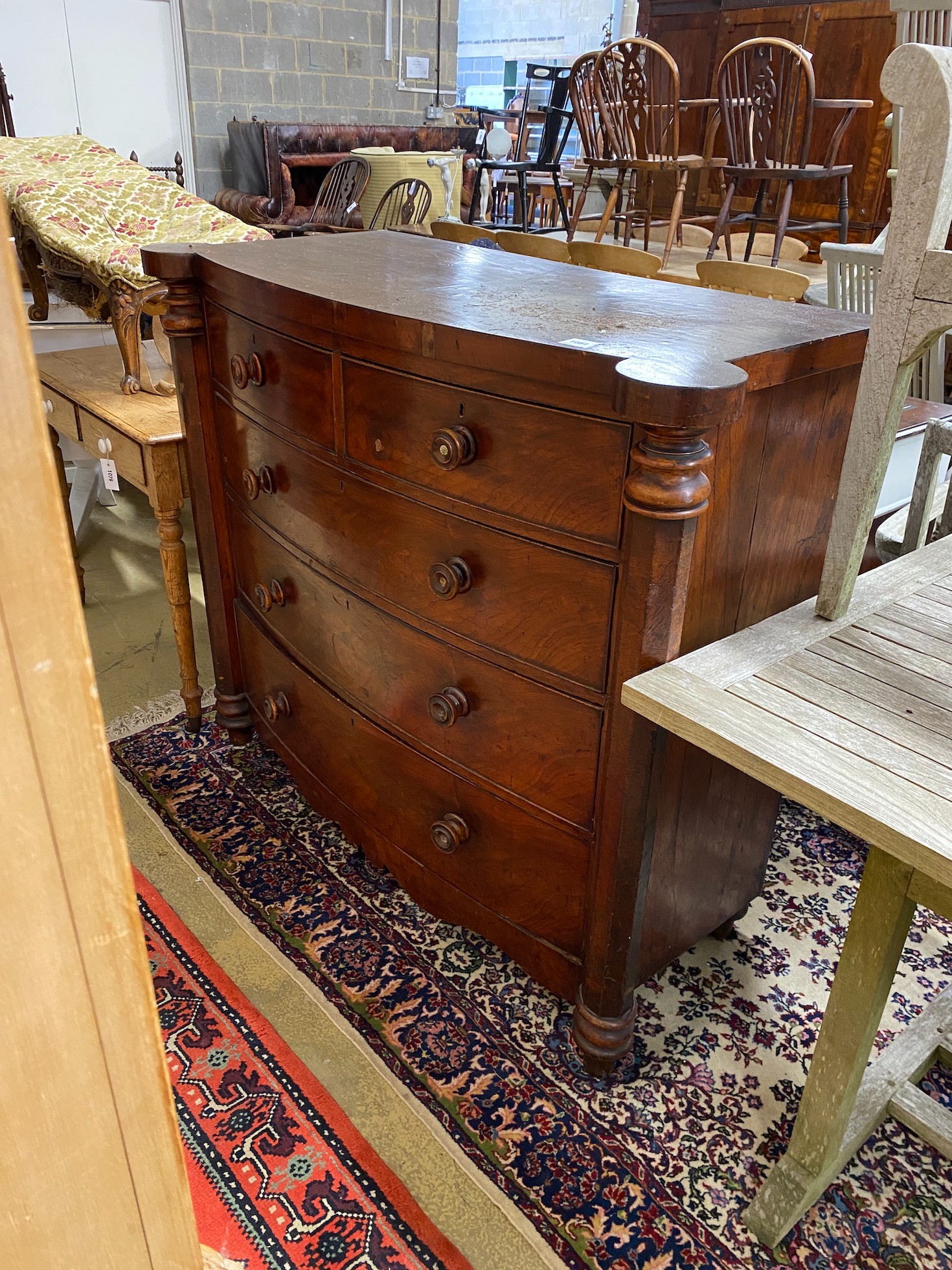 A Victorian mahogany bowfront chest of five drawers, width 127cm, height 108cm